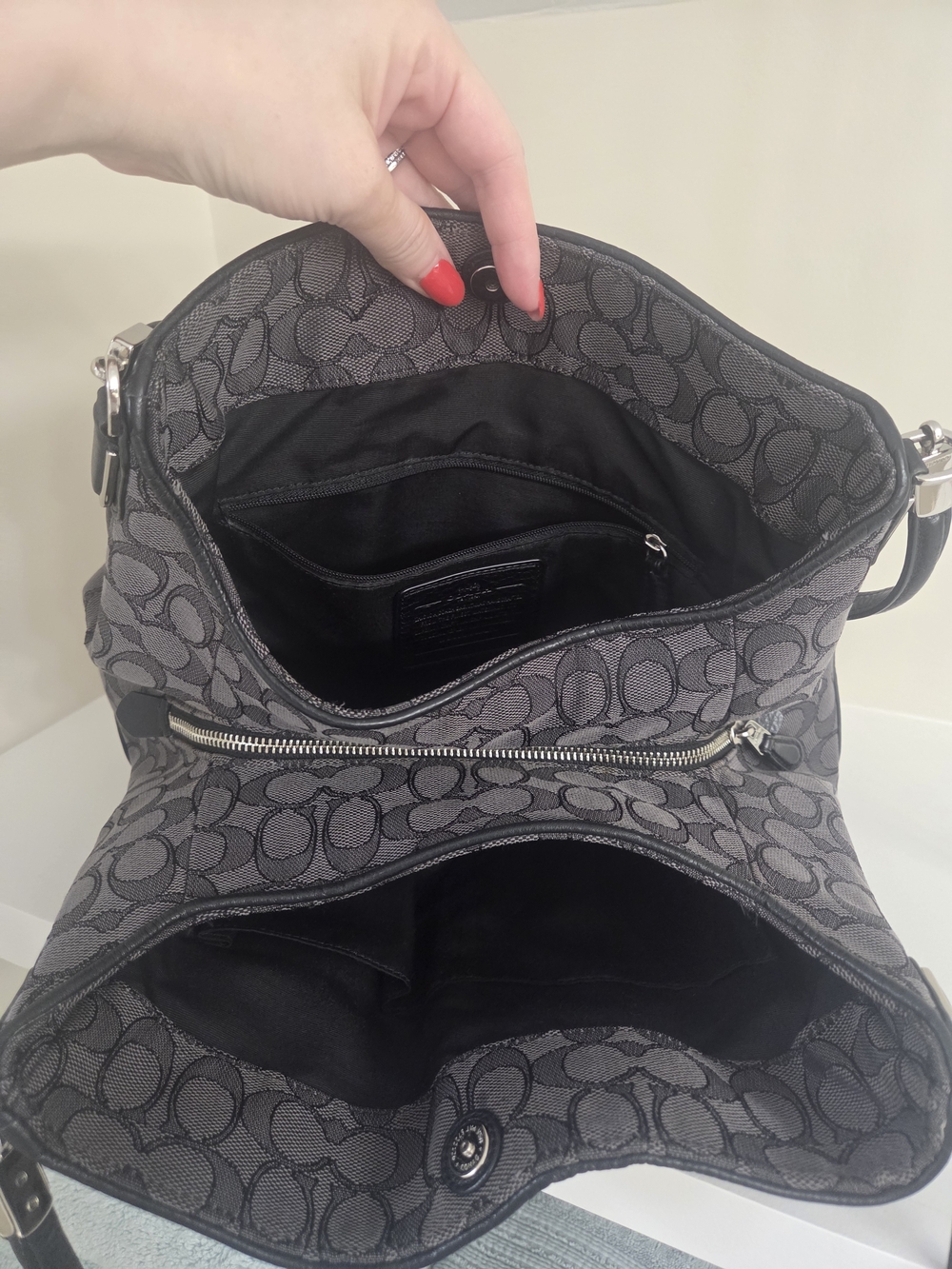 Coach Signature Jacquard Phoebe Madison Shoulder Bag in Grey/Black - Picture 6 of 9